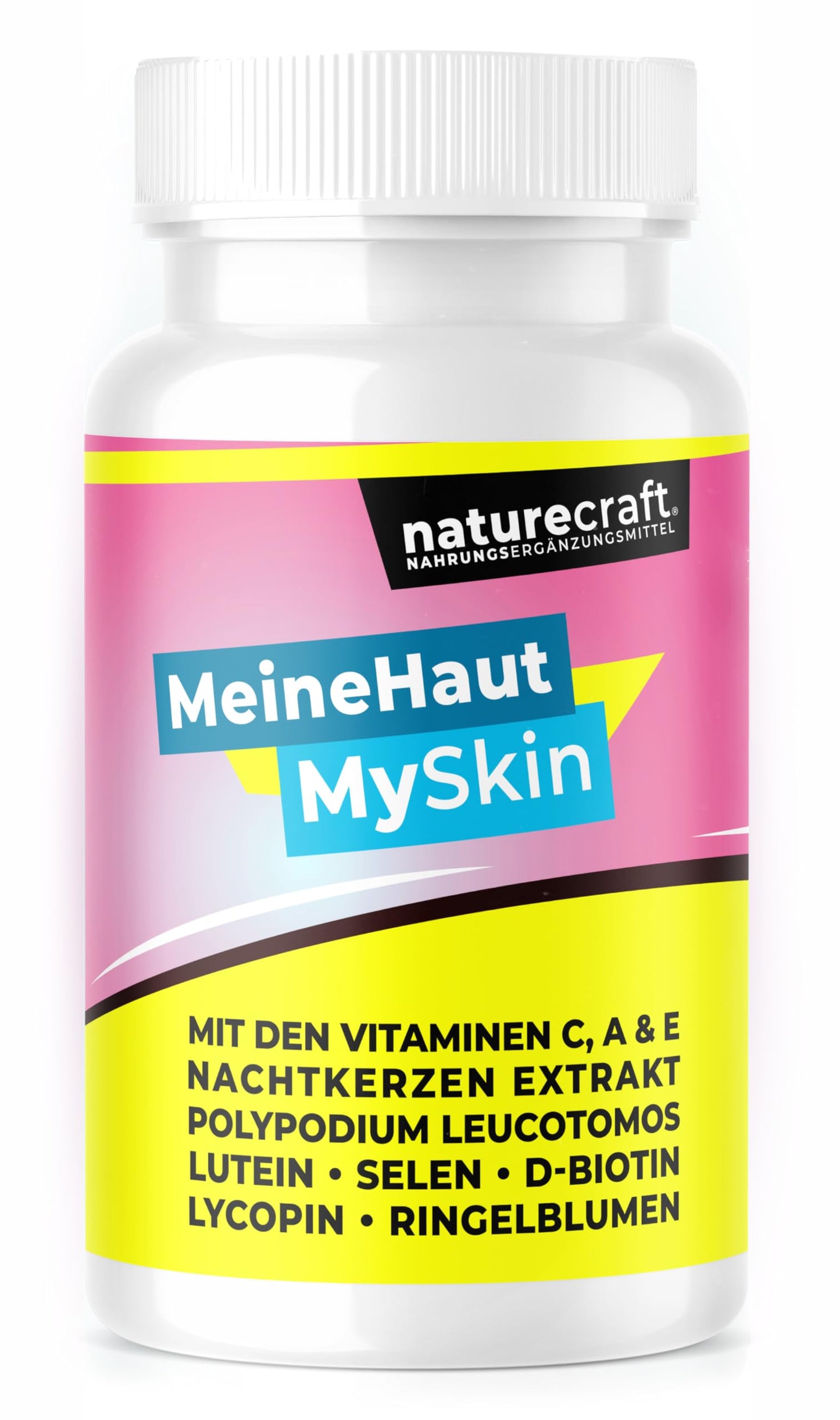 Meine Haut - MySkin - Nahrungsergänzungsmittel mit Vitamin C, A E, Nachtkerzen Extrakt, Ringelblumen, Lutein, Lycopin, D-Biotin, Selen und Polypodium Leucotomos - vegan - 60 Kapseln