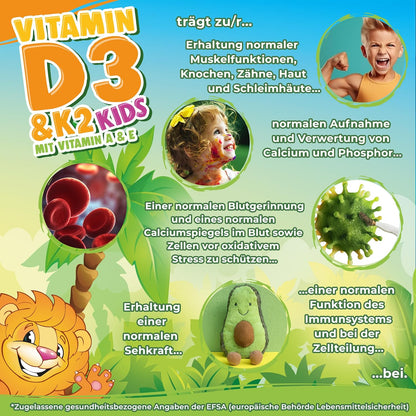 Vitamin D3+K2 KIDS mit Vitamin A & E, Vegan - dosiert für Kinder ab dem 3. Lebensjahr - Geschmacksneutral (20ml = max. 22 Monats-Vorrat)